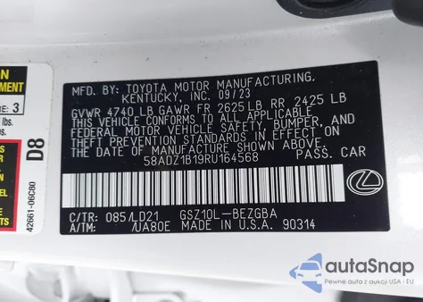 2024 Lexus Es 350 из США, поврежденный, VIN 58ADZ1B19RU164568